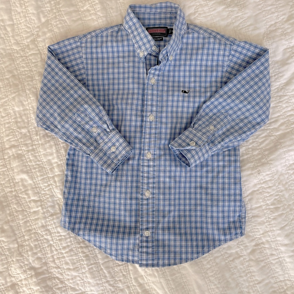 Vineyard Vines Blue plaid button down Boys 6